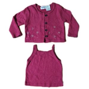 24 M Tank Top Cardigan Set Warm Fuzzy Fabric Burgundy Red Rose Cottage Brand